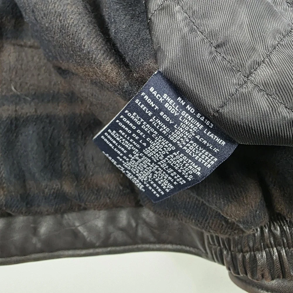 Tommy Hilfiger Jacket Mens Medium Brown Leather Bomber Plaid Lined Full Zip